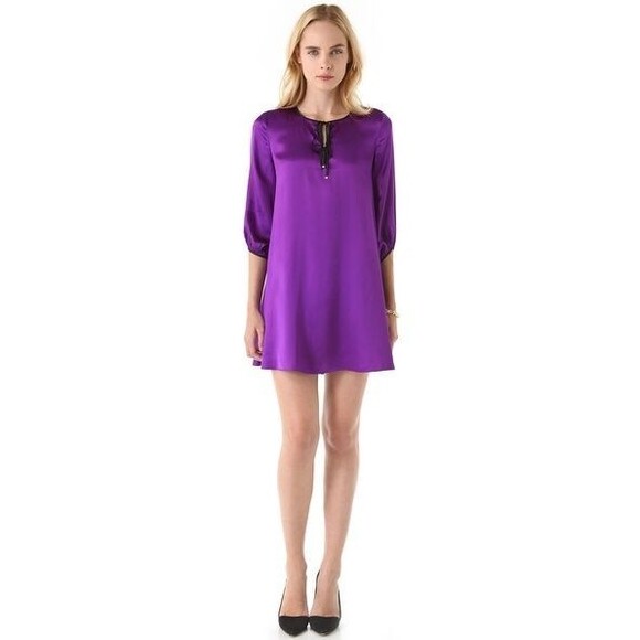 New Juicy Couture Dress Short Womens XS Silk Green Black Gold Buttons Keyhole - Picture 3 of 10